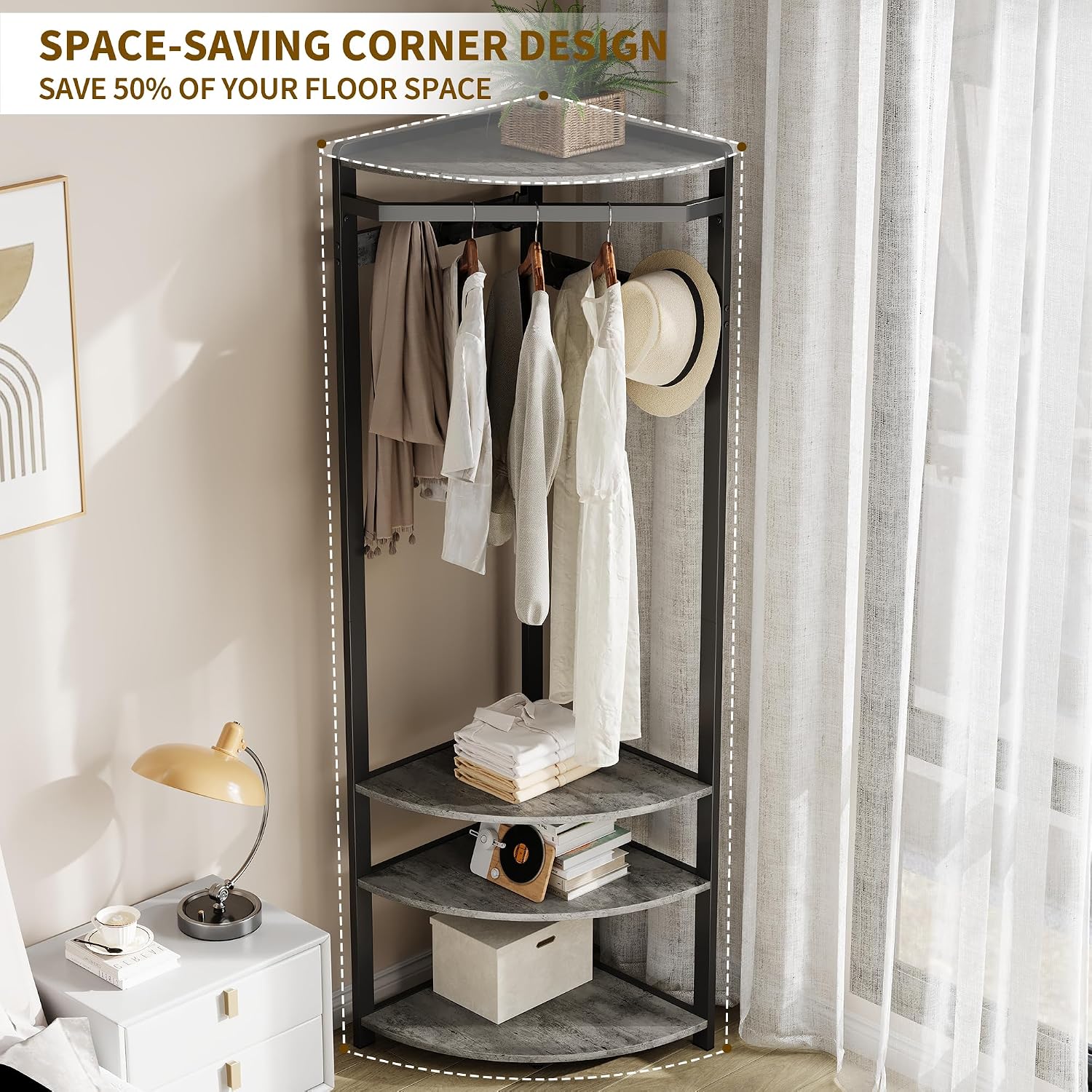 GarveeHome Corner Coat Rack with Shoe Bench Entryway, Corner Hall Tree with 6 Double Hooks, Corner Clothes Rack with Storage Corner Tree with Organizer Shoe Bench Shelf for Entryway, Hallway, Closet