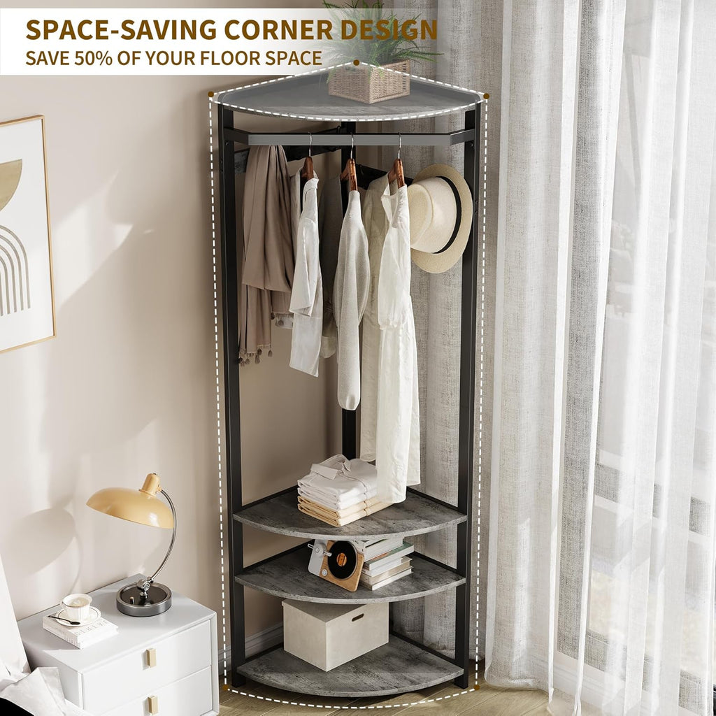 GarveeHome Corner Coat Rack with Shoe Bench Entryway, Corner Hall Tree with 6 Double Hooks, Corner Clothes Rack with Storage Corner Tree with Organizer Shoe Bench Shelf for Entryway, Hallway, Closet