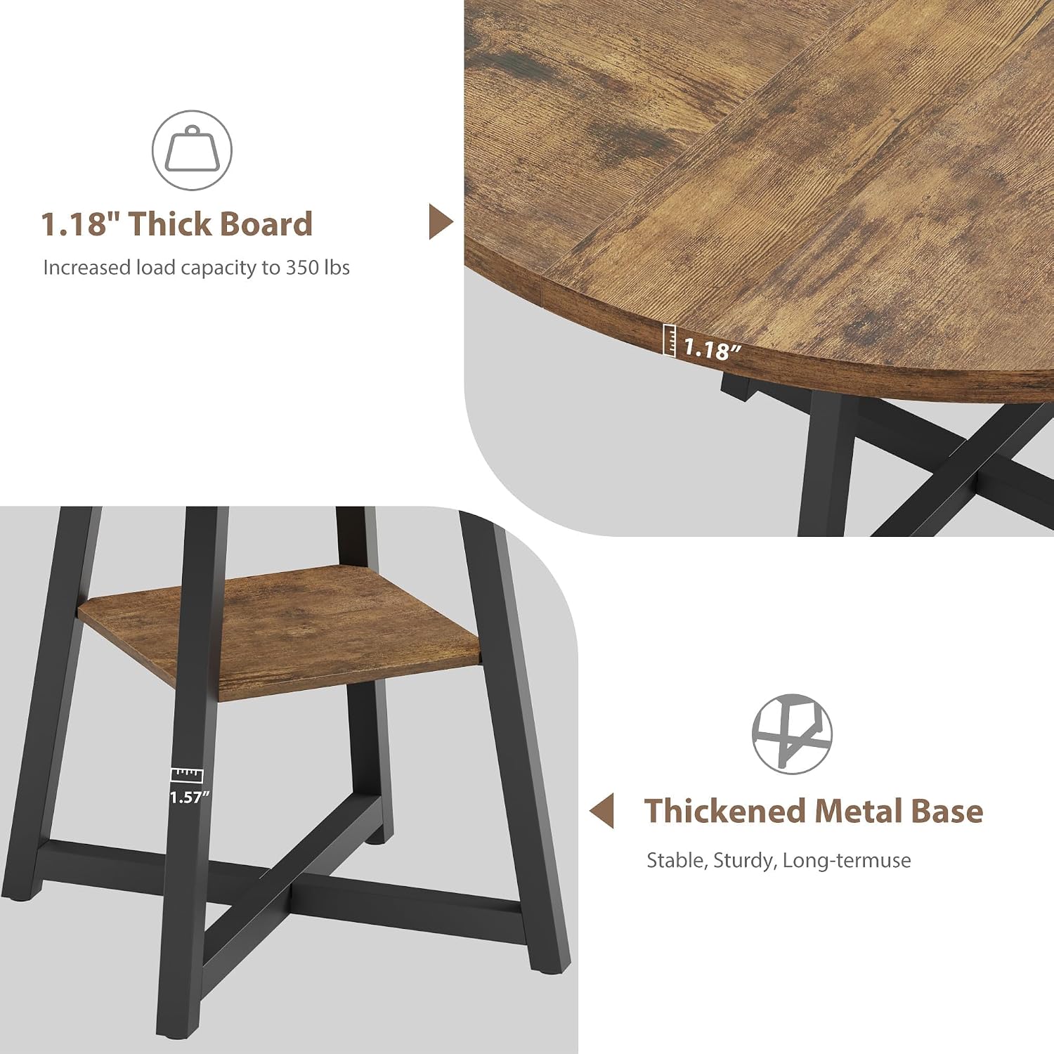GAOMON 47" Round Dining Table for 4-6 People, Wooden Circle Kitchen Table with Storage Shelf, Industrial Dining Room Table for Kitchen, Dining Room, Save Space