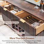 OKD Fluted Wine Bar Cabinet, 60" Wide Modern Buffet Sideboard with Ample Storage - 2 Side Cabinets, 3 Drawers, 4 Glass Holders & 12 Wine Racks, Coffee Bar Cabinet for Kitchen, Dining Room, Dark Walnut
