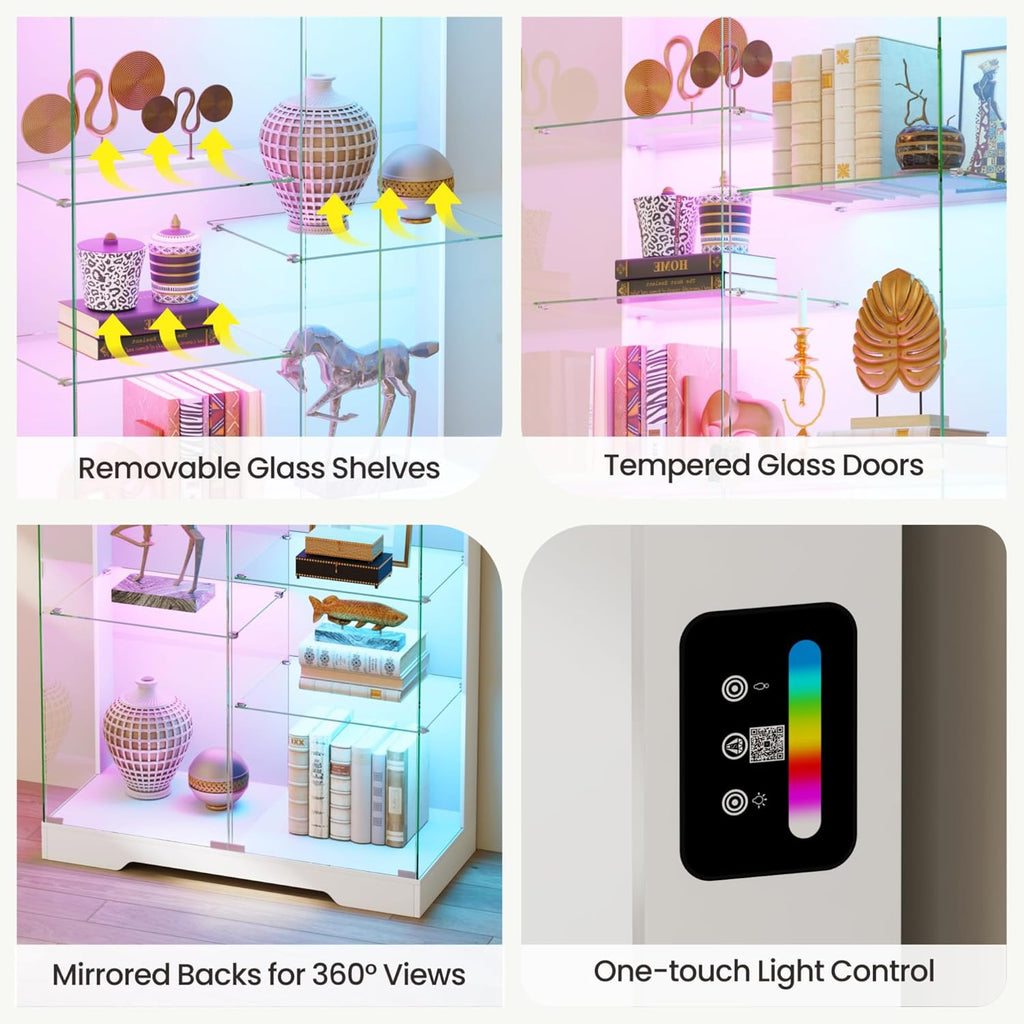 Lvifur 71'' Glass Display Cabinet - with RGB Lights,10-Tier Curio Cabinet with Glass Doors,Lockable Figure Display Case with Human Body Sensor,Tall Showcase Cabinets for Collectibles,White