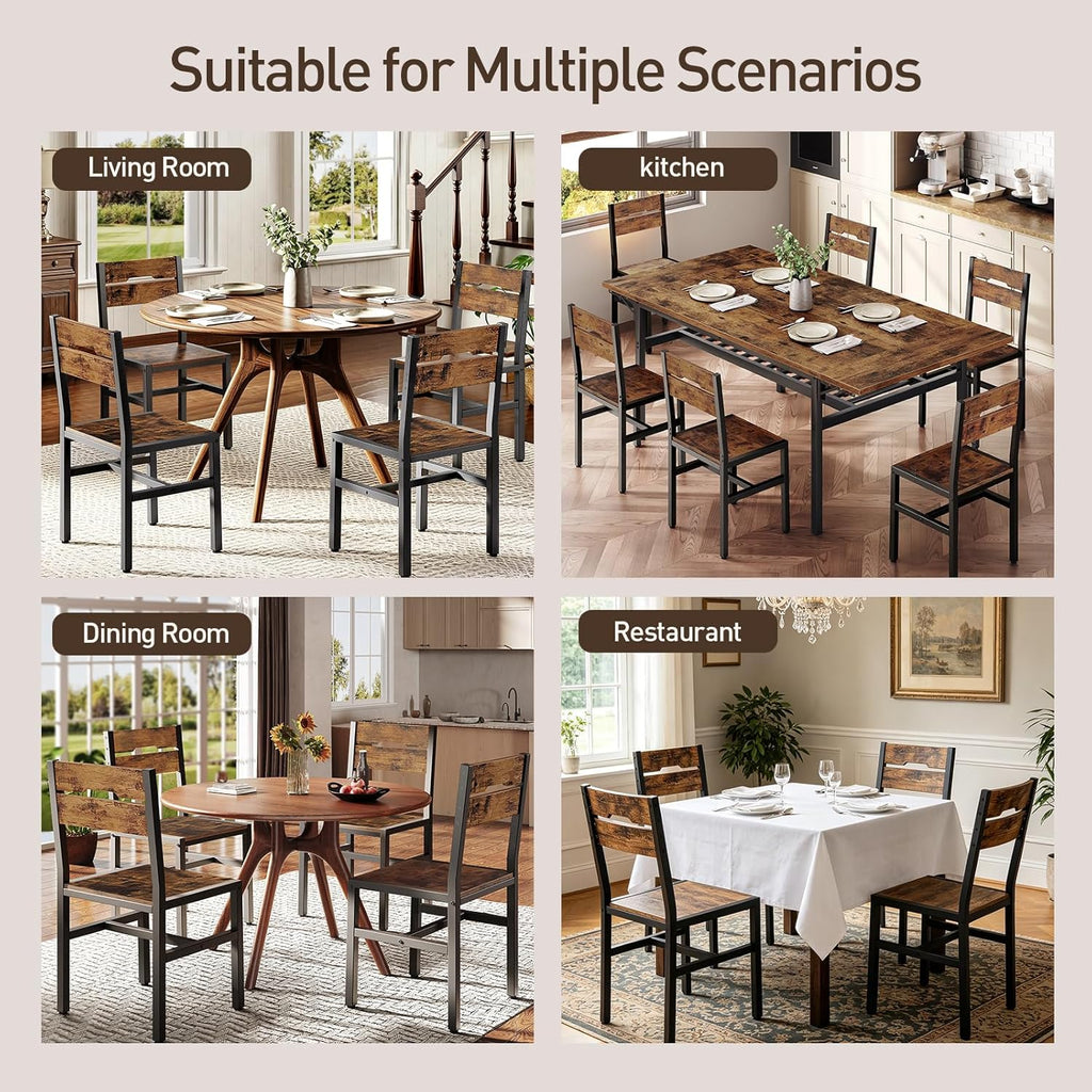 RALGEND Dining Chairs Set of 4, Rustic Wooden Kitchen Chairs with Backrests and Metal Frame, Modern Farmhouse Dinner Chairs for Kitchen, Easy Assembly, Living Room, Dining Room, Rustic Brown and Black