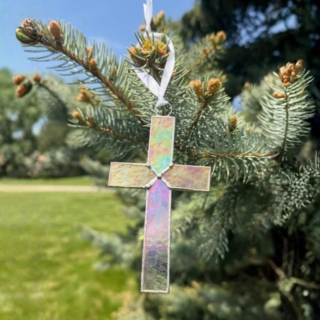 The Grandparent Gift Co. Handmade USA Glass Cross - Perfect Baby Dedication Gift/Keepsake (Stained Glass Clear)