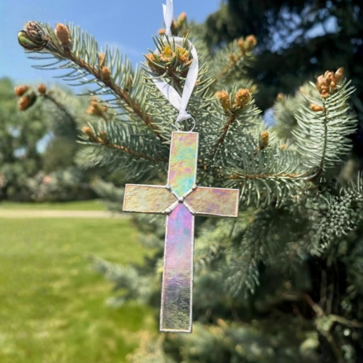 The Grandparent Gift Co. Handmade USA Glass Cross - Perfect Baby Dedication Gift/Keepsake (Stained Glass Clear)