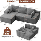Homall 108" Modular Sectional Sofa, Boneless Couch with L-Shape Chaise, Cloud Couch with Deep Seat Upholstered, No Assembly Required for Living Room, Bedroom (Corduroy, Grey)