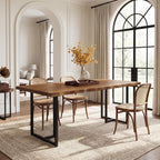 63" Solid Wood Dining Table for 4–6, Rectangular Kitchen & Dining Room Table with Live-Edge Inspired Top, Industrial Dining Table with Heavy-Duty Metal Frame