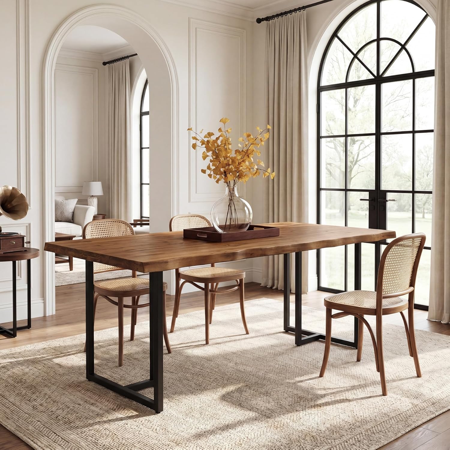 63" Solid Wood Dining Table for 4–6, Rectangular Kitchen & Dining Room Table with Live-Edge Inspired Top, Industrial Dining Table with Heavy-Duty Metal Frame