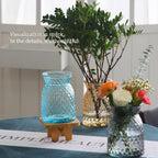 OFFIDIX Glass Vase,6.2 * 3.5in Large Mouth Shape Geometric Faceted Design Flower Vase for Weddings,Events,Decorating,Office,Home Decor