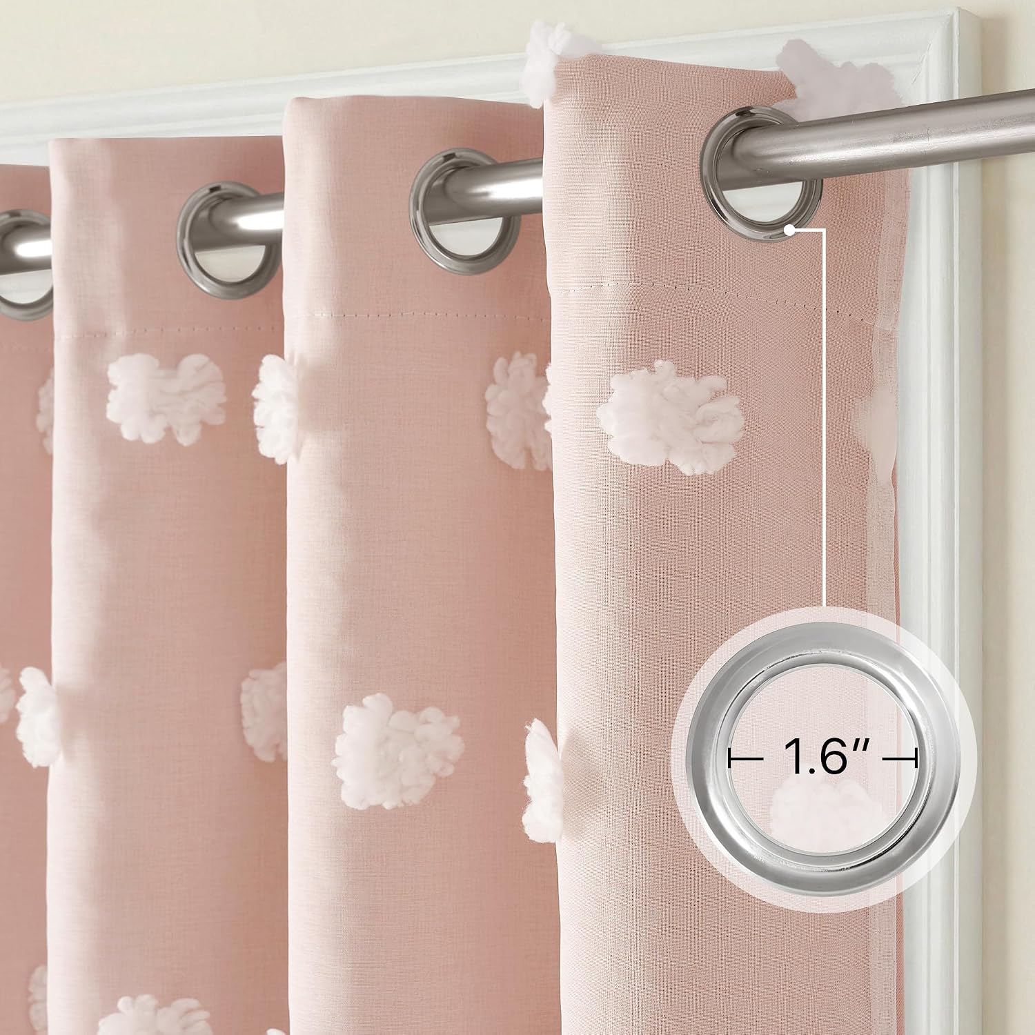 NICETOWN Pom Pom Pink Curtains for Kids Room 84 inches Long, Room Darkening Double Layer Sheer Thermal Drapes Grommet Window Treatments for Girls Bedroom/Nursery, W52 x L84, 2 Panels