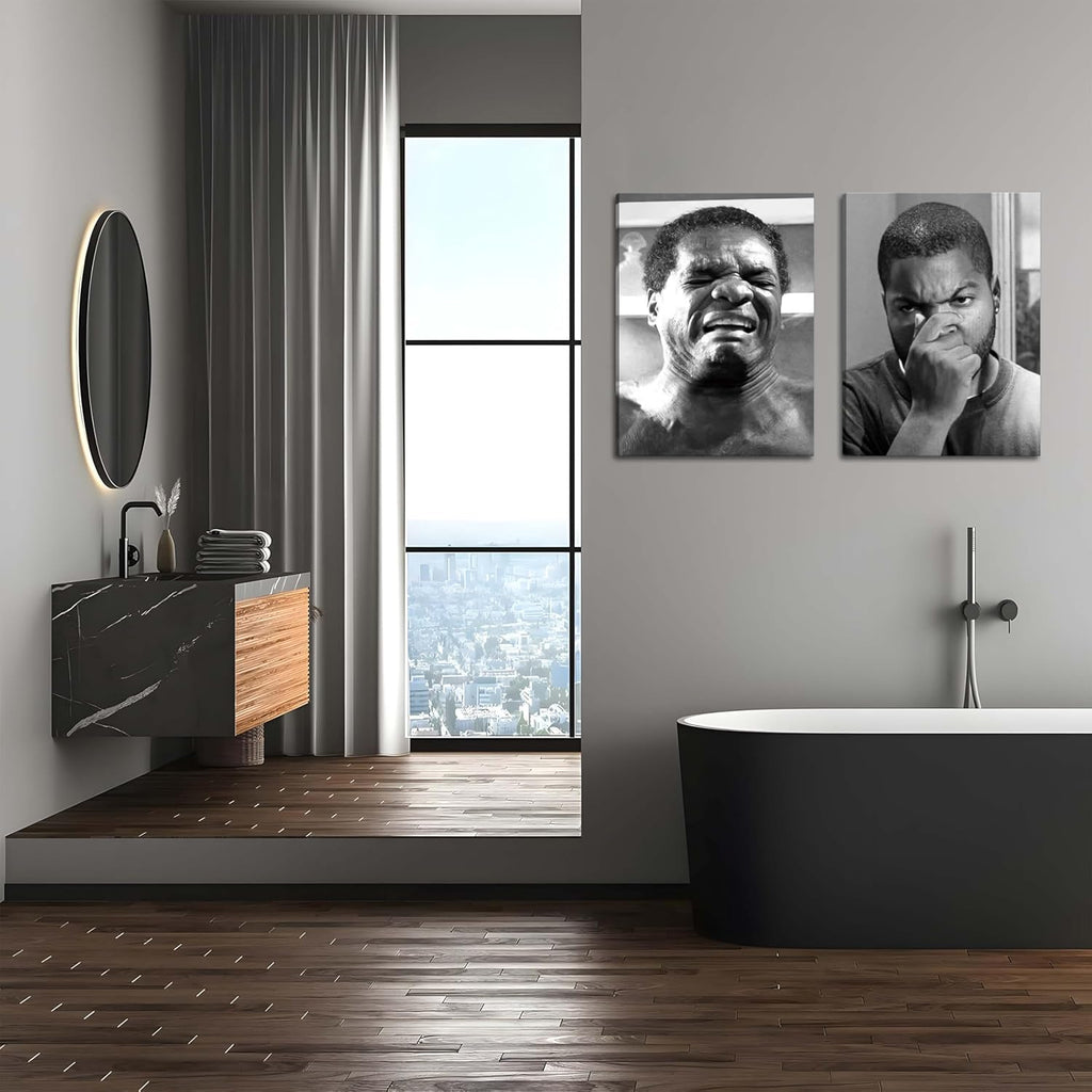 Framed Funny Bathroom Canvas Wall Art Set of 2 - Black and White Vintage Comedy Movies Posters, Funny Toilet Humour Smell Wall Decor Prints for Bathroom Decor 12x16in