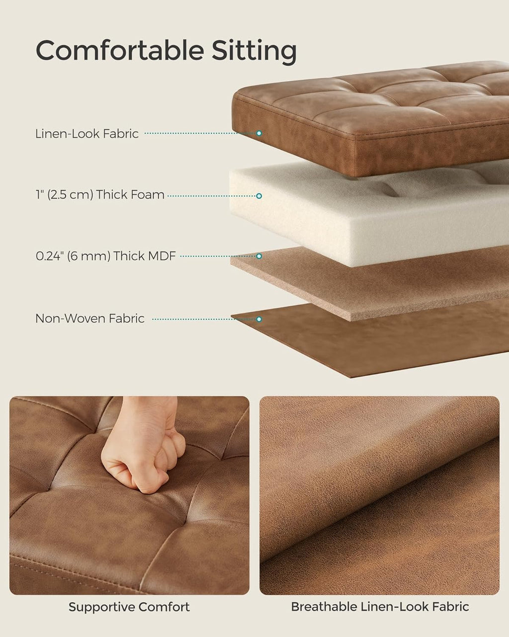 SONGMICS Small Folding Storage Ottoman, Foot Rest Stool, Cube Footrest, Synthetic Leather, 12.2 x 16.1 x 12.2 Inches, 286 lb Capacity, for Living Room, Bedroom, Dorm, Coffee Brown ULSF100K01