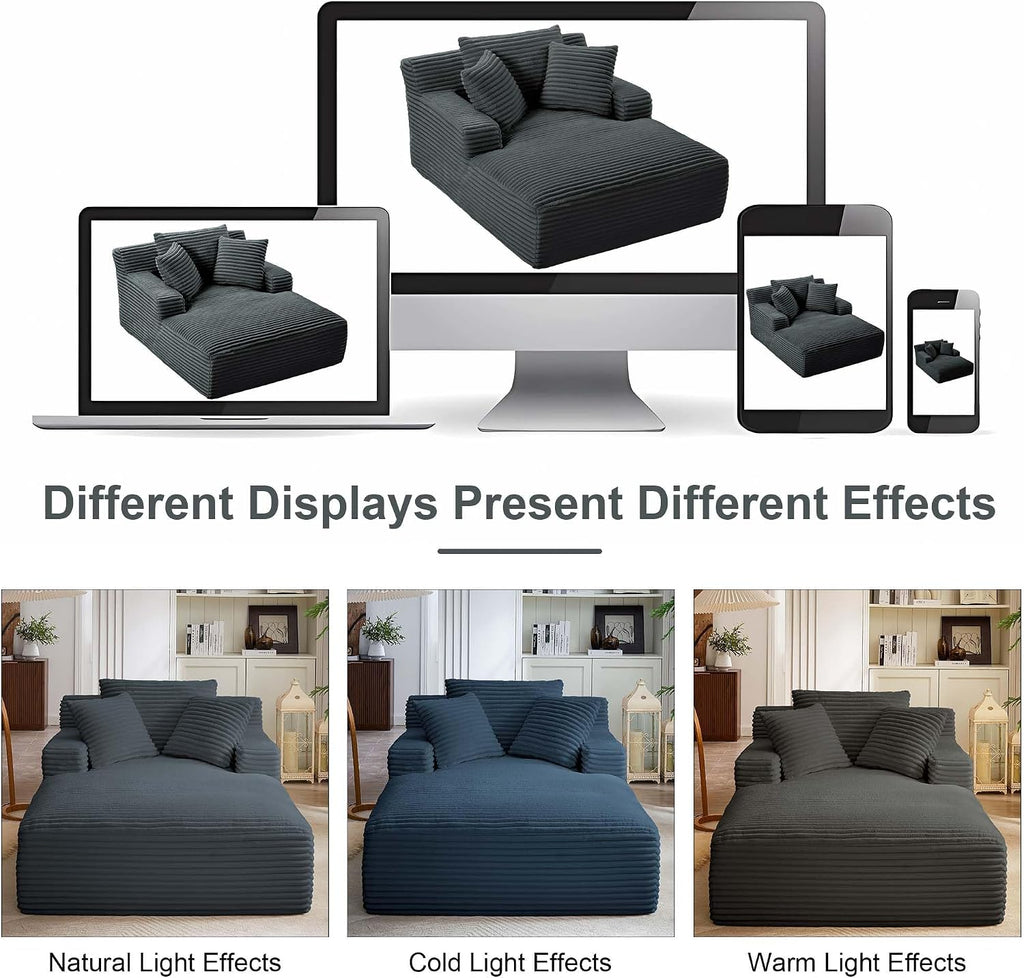 Tmsan Oversized Chaise Lounge Chair Indoor, 78.7" Extra Deep Boneless Corduroy Lounge Couch Bed with 2 Pillows, Single Seat Reading Chairs for Living Room,Bedroom,Apartment,No Assembly Required