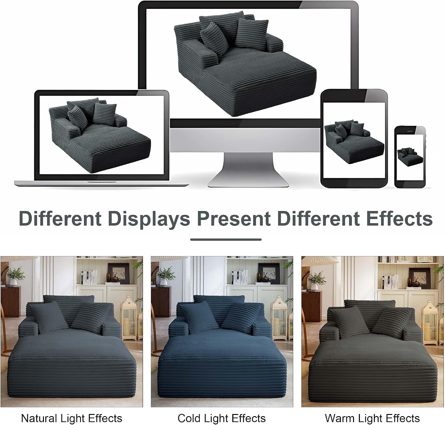 Tmsan Oversized Chaise Lounge Chair Indoor, 78.7" Extra Deep Boneless Corduroy Lounge Couch Bed with 2 Pillows, Single Seat Reading Chairs for Living Room,Bedroom,Apartment,No Assembly Required