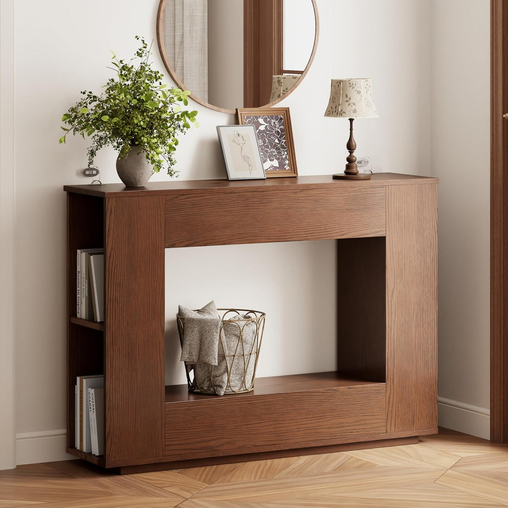 Walnut Console Table with Storage, 47.2" W Farmhouse Entryway Table, Long Sofa Table for Hallway, Living Room, Foyer