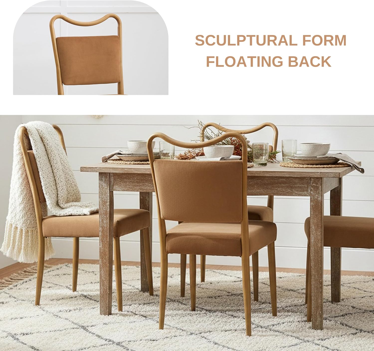 Velvet Dining Chairs Set of 4, Upholstered Dining Chairs with Wood Grained Metal Frame, Mid Century Modern Velvet Chairs for Dining Room, Kitchen and Restaurant,Velvet Brown