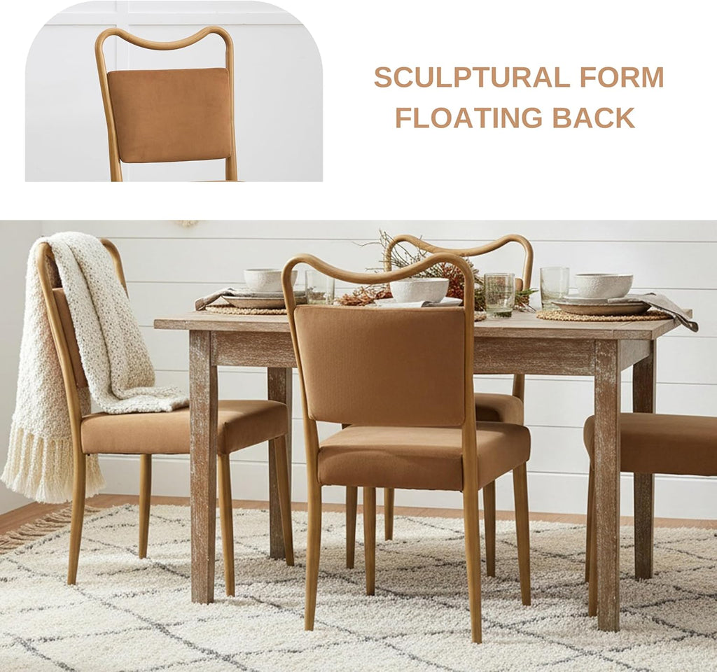 Velvet Dining Chairs Set of 2, Upholstered Dining Chairs with Wood Grained Metal Frame, Mid Century Modern Velvet Chairs for Dining Room, Kitchen and Restaurant,Velvet Brown