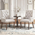 SoarFlash Chenille Dining Chairs Set of 2, Tall Back Side Chair，Modern Upholstered High-end Tufted Side Chair with Armrest, Solid Wood Leg, Beige