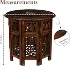 Round Wood Coffee Table - 18” Carved Small Accent Side Table with Burnt Finish, Wooden Altar Table, 18” Round Top x 18” Height, Perfect End Table for Living Room Decor