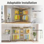 VIPEK X3 Expandable Heavy Duty Clothes Rack Adjustable from 5'2" to 8' with Adjustable Shelves and Hanger Rods, Large Freestanding Clothing Racks Reach-in & Walk-in Closet, Max Load 1210LBS, Gold