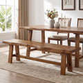 63" Long Solid Wood Dining Bench, Farmhouse Entryway Bench with Angled Legs for Dining Room, Kitchen, Entryway, Rustic Brown
