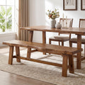 63" Long Solid Wood Dining Bench, Farmhouse Entryway Bench with Angled Legs for Dining Room, Kitchen, Entryway, Rustic Brown