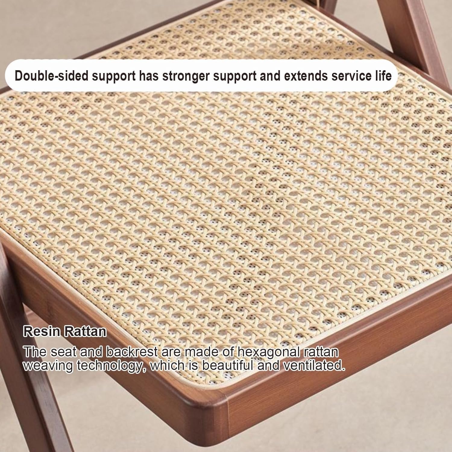 Mid Century Vintage Rattan Folding Chair with Adjustable Back Stackable Wood Chair for Bedroom Living Room Dining Comfy Rattan Seat Leisure Chair for Reading Room(Wood)