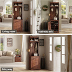 Maupvit Farmhouse Narrow Coat Rack with Shoe Storage, 6 Shoe Cubbies & 4 Coat Hooks, Hall Tree with Shoe Storage, Entryway Bench with Adjustable Shelves for Hallway, Living Room, Mudroom, Brown