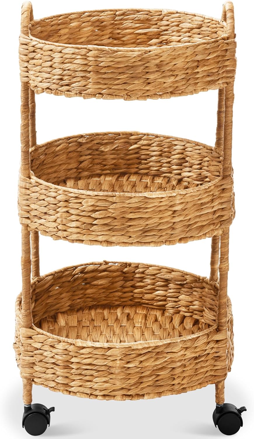 Best Choice Products 3-Tier Round Rolling Nursery Caddy w/Wheels, Handwoven Utility Cart, Storage Organization for Bathroom, Craft Room, Laundry Room - Natural