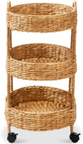 Best Choice Products 3-Tier Round Rolling Nursery Caddy w/Wheels, Handwoven Utility Cart, Storage Organization for Bathroom, Craft Room, Laundry Room - Natural