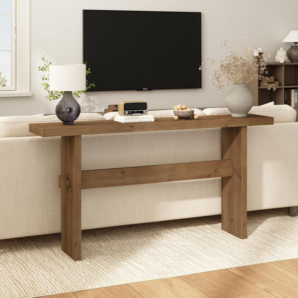 Solid Wood Console Table, 63" Farmhouse Entryway Table with Sturdy Mortise and Tenon Joints, Rustic Sofa Table for Hallway, Behind Couch, Foyer, 15 Mins Easy Assembly