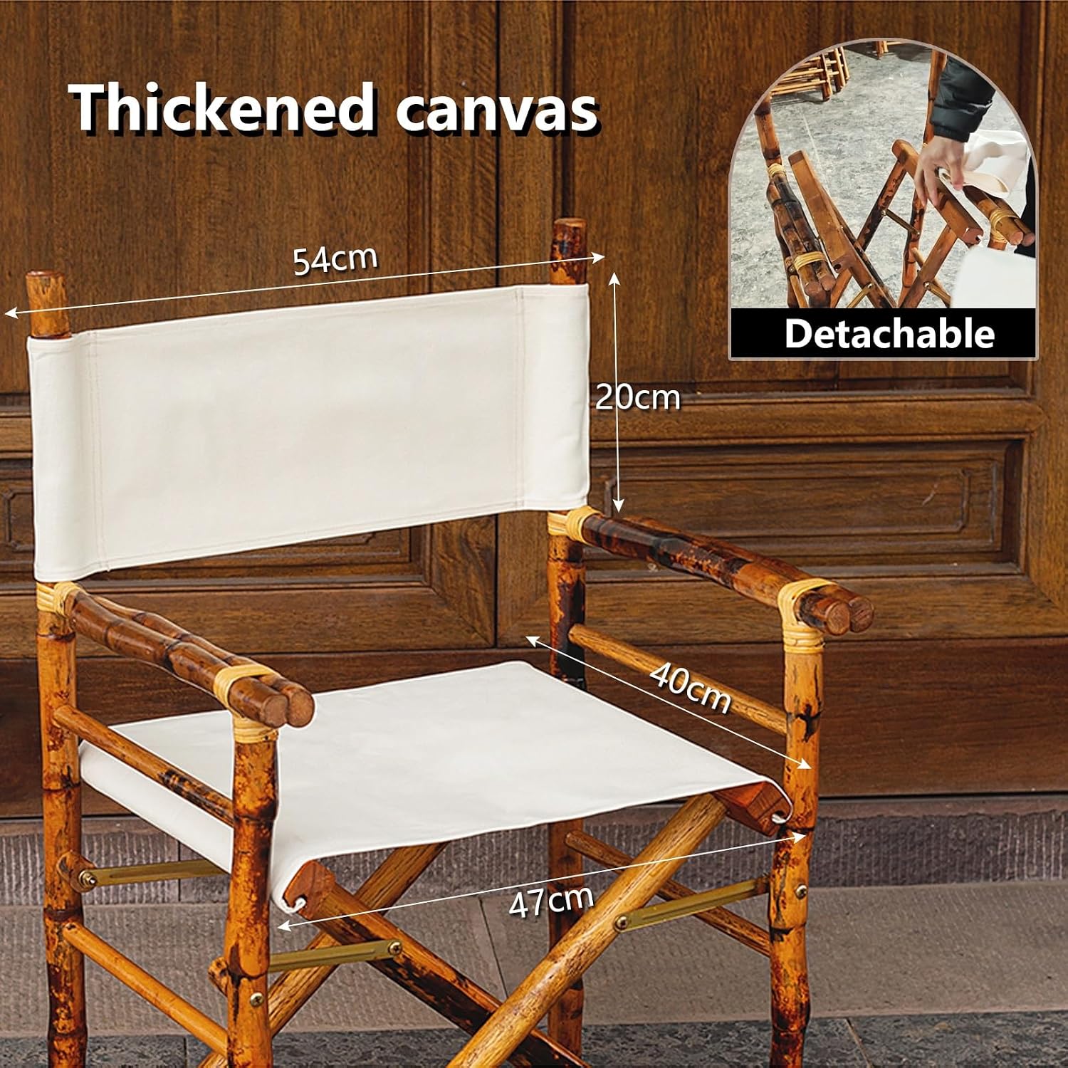 Set of 2 Bamboo Folding Directors Chairs, Detachable Portable Dining Lawn Chairs for Indoor Outdoor, Camping, Picnic, Beach & Sports Events