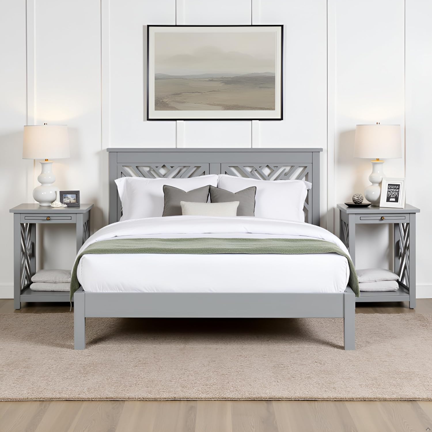 Alaterre Furniture Coventry 2-Pack Wood End Tables – Compact Side Tables with Pull-Out Tray, Bottom Shelf, and Open Square Side Panels – Easy Assembly Storage Tables for Living Room or Bedroom (Gray)