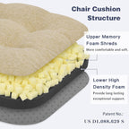 baibu Set of 6 Dining Chair Cushions, Dual-Layer Patent Design Memory Foam Kitchen Chair Cushions, Non-Slip Seat Pads with Ties, 16.5 x 16.5 x 3.5in, Beige