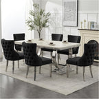 adochr Dining Chairs Set of 4, Velvet Upholstered Kitchen Chairs with Stainless Steel Legs, Button Tufted Back & Adjustable Feet, Black