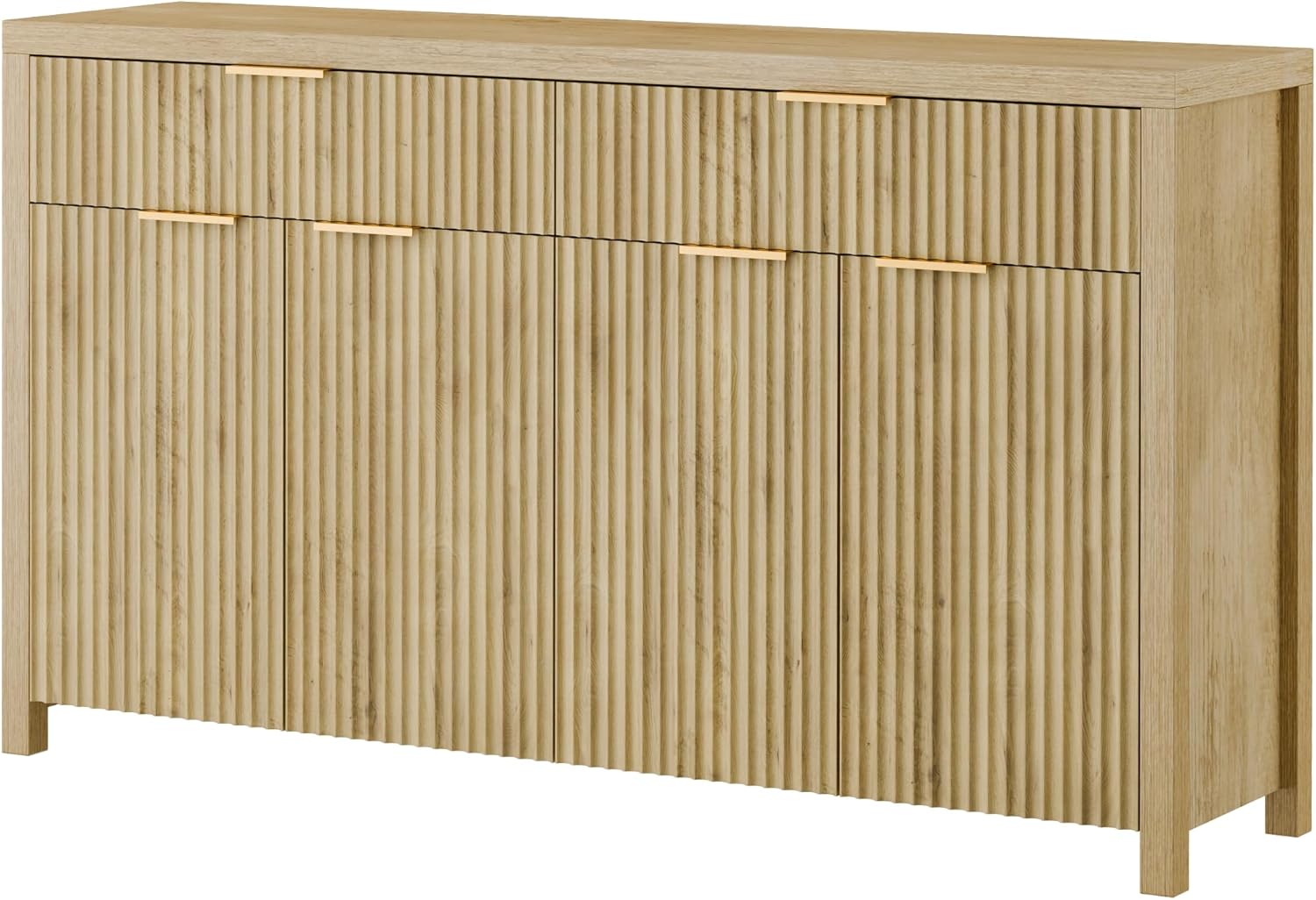 Lulive Fluted Buffet Cabinet with Storage 55 inch Wood Large Sideboard with Adjustable Shelves for Entryway Kitchen Living Room, Natural
