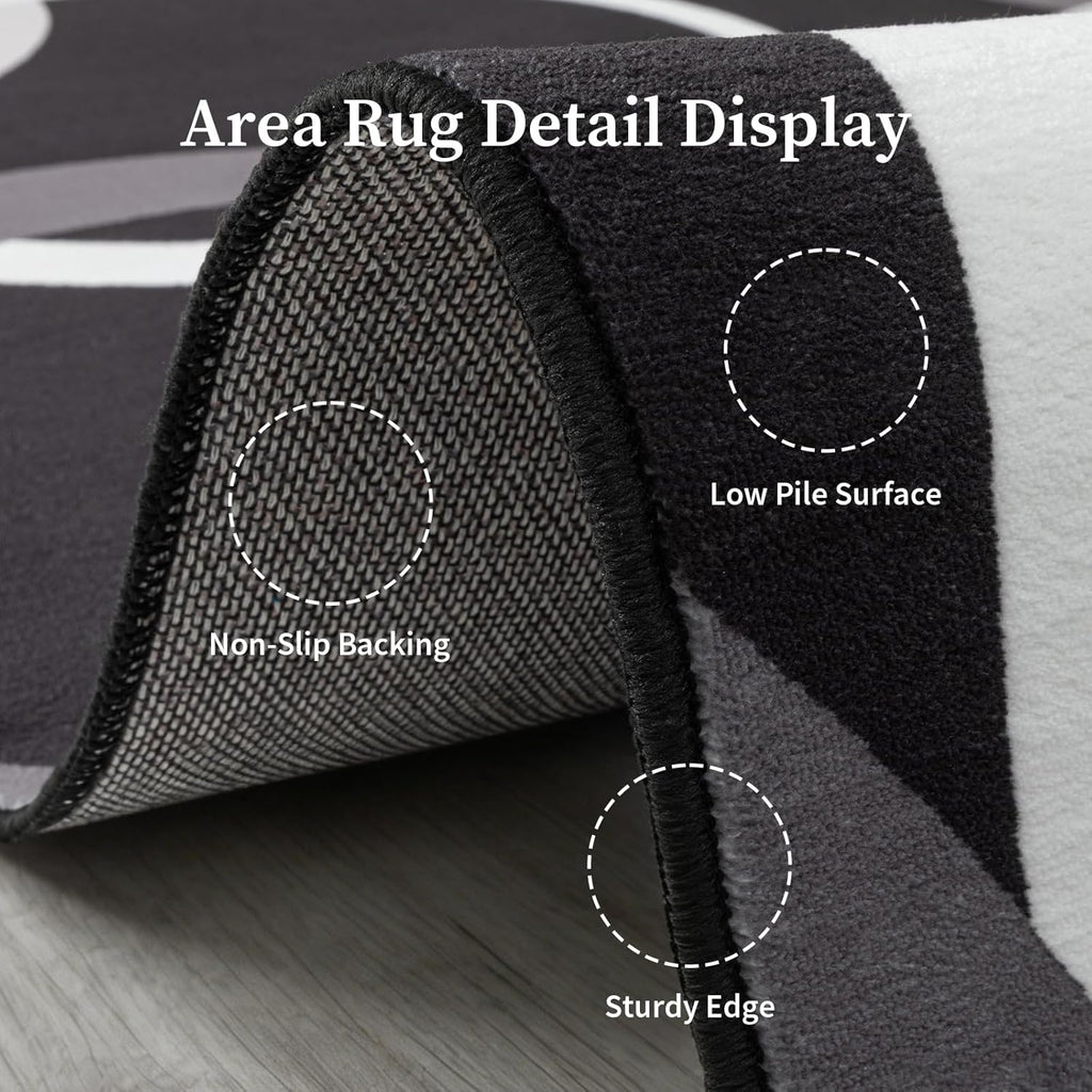 YIHOUSE Washable 2x8 Hallway Runner Rug Non Slip, Black and White 8ft Rug Runners for Bathroom Kitchen Non Skid, Geometric Circle Modern Carpet Runner for Entryway Bedroom