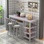 AWQM 3-Piece Bar Table and Chairs Set, Modern Gray Table with 2 PU Cushion Bar Stools, Kitchen Counter with 3 Tier Storage Shelves, Space Saving Table for Home & Kitchen, Black Frame