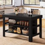 Tribesigns Kitchen Island with Seating and Storage Shelves, 55.1-Inch Breakfast Counter Farmhouse Island Table for Kitchen Dining Room (Black)