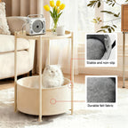 Small Round Side Table with Felt Storage Basket, Metal End Table with Removable Tray and Adjustable Feet, Accent Table for Nursery, Bedroom, Living Room, Laundry Room, Gold