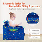 Costzon Kids Couch, 2 in 1 Flip Open Children's Sofa w/Velvet Fabric, Storage Pockets, Toddler Armrest Chair Bed for Nap Play Sleep, Ideal Gift for 0-4 Years Old Baby Boys Girls, Blue Space