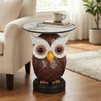 Virubi Owl Accent Table Animal Statue End Table, Round Faux Marble Top Side Table, Durable Resin Decorative Table for Living Room Office Entryway