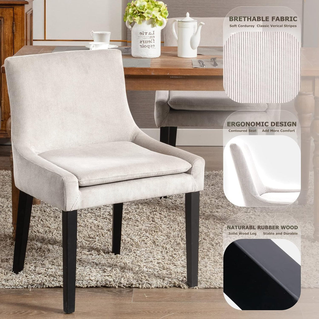 MALOL Upholstered Dining Chairs Set of 6, Mid-Back Kitchen Room Chair with Wood Legs, Corduroy Padded Dining Side Chairs for Dining Room, Beige