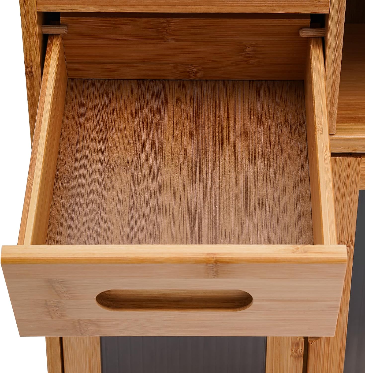 Kitchen Pantry Sideboard, Storage Cabinet with Drawer and Doors, Open Platform Cabinet, Quick Assembly Cupboard Shelf, 16.5in Long, for Dining Room Hallway Living Room Office, Wood Color