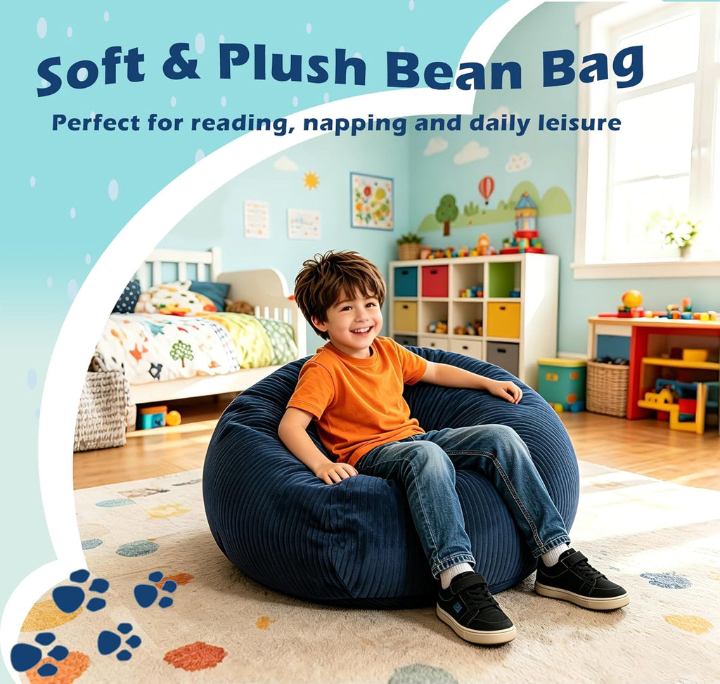 LPMOERA Bean Bag Chairs for Kids/Teen with Memory Foam Filling Bean Bag Sofa with Soft Corduroy Fabric BeanBag Chair for Living Room Bedroom College Dorm Reading Chair Blue