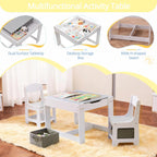 Pterying Wood Toddler Table and Chair Set - Kids Table and Chairs with Detachable Tabletop & Storage Drawers, Kids Furniture Set for Crafts, Arts, Drawing, Learning