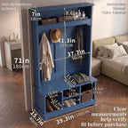 Hall Tree with Bench and Shoe Storage, Entryway Hall Tree, Large Mudroom Bench with Coat and Shoe Rack, 5+ Hooks, Multi Shoe Cubbies & Top Shelf, Sturdy Storage Bench,Blue