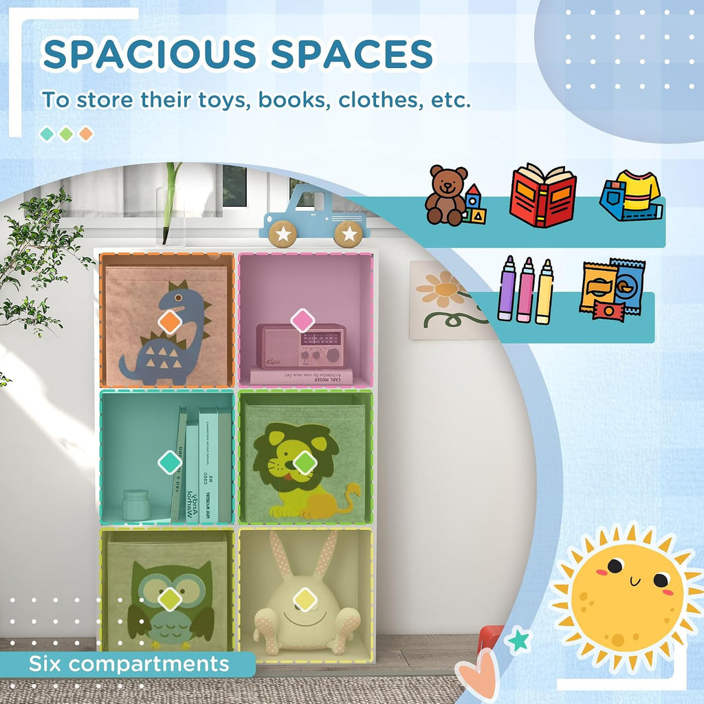 Toy Organizer, Toy Storage with 3 Storage Bins and Cute Animal Design, Toy Shelf for 3+ Years Old, White
