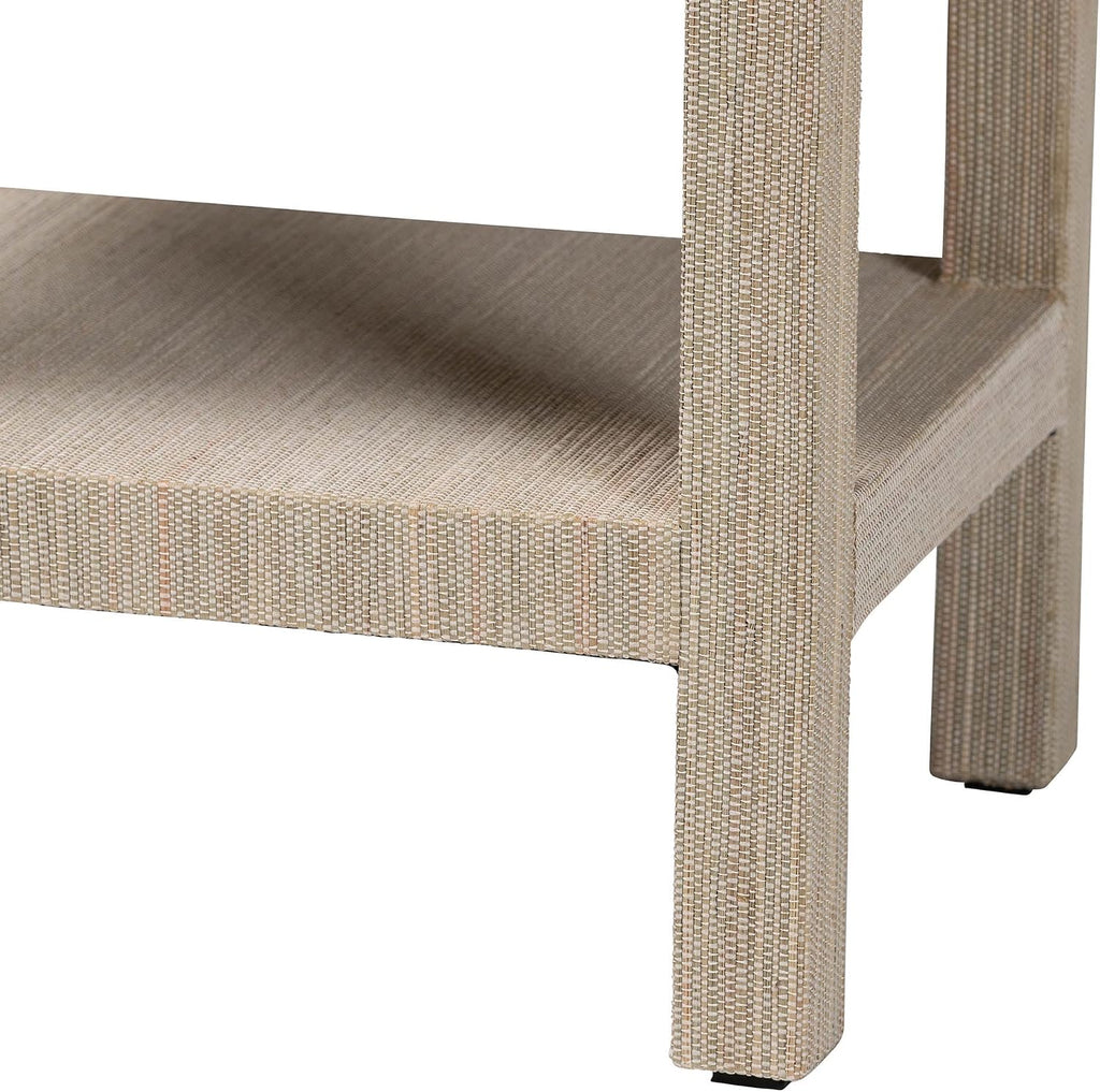 Bali & pari Sebastian Grasscloth Scalloped End Table - 2-Tier Accent Table with Open Shelf Storage for Living Room, Bedroom, or Entryway, Beige