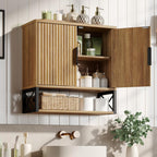 FiveWillowise Fluted Bathroom Wall Storage Cabinet with Open Shelf, Floating Wall Mounted Medicine Cabinet with Adjustable Shelves, Over The Toilet for Bathroom, Laundry Room, Kitchen, Natural Oak