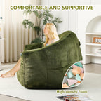 Setawix Giant Bean Bag Chair with Filler, Comfy Faux Fur Bean Bag Chairs for Adults and Kids, Lazy BeanBag Sofa Stuffed Floor Sofa with Memory Foam for Bedroom Apartment Living Room,Green
